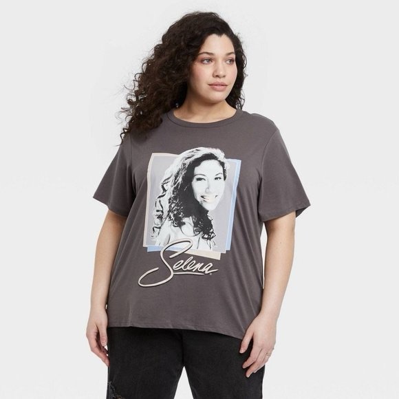 Official Selena Merchandise Charcoal Graphic Womens Short Sleeve Fan Tee Shirt